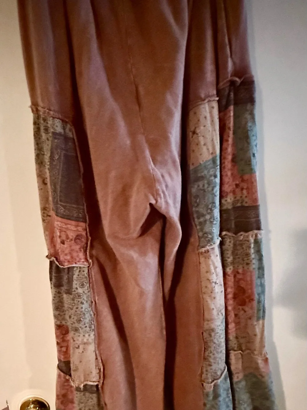 Boho Patchwork Wide Leg Pant in Rust with Multicolor Accents - Picture 2 of 2